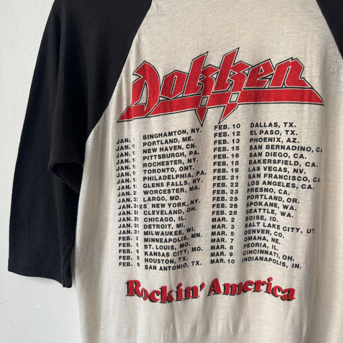 1986 Dokken Rockin American Concert Basebell Tee
