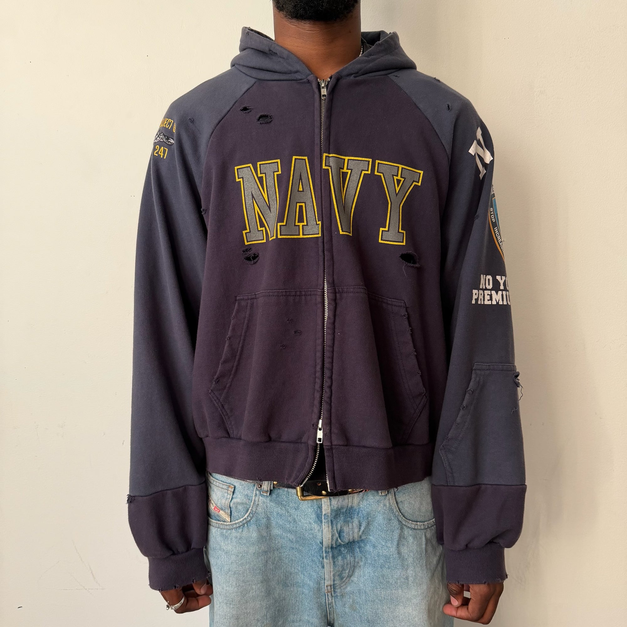 Project G/R Navy Reconstructed Folded Fill Zip Hoodie
