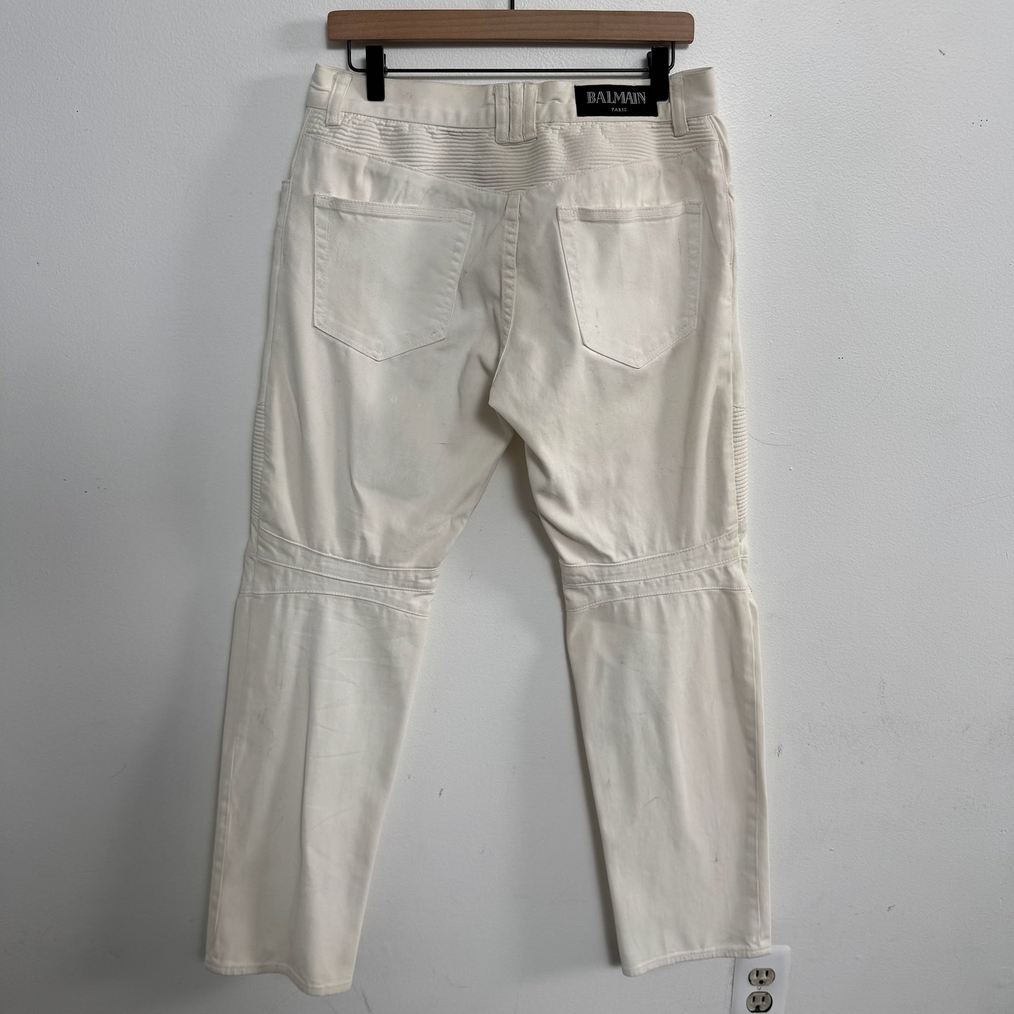 White Balmain Biker Denim