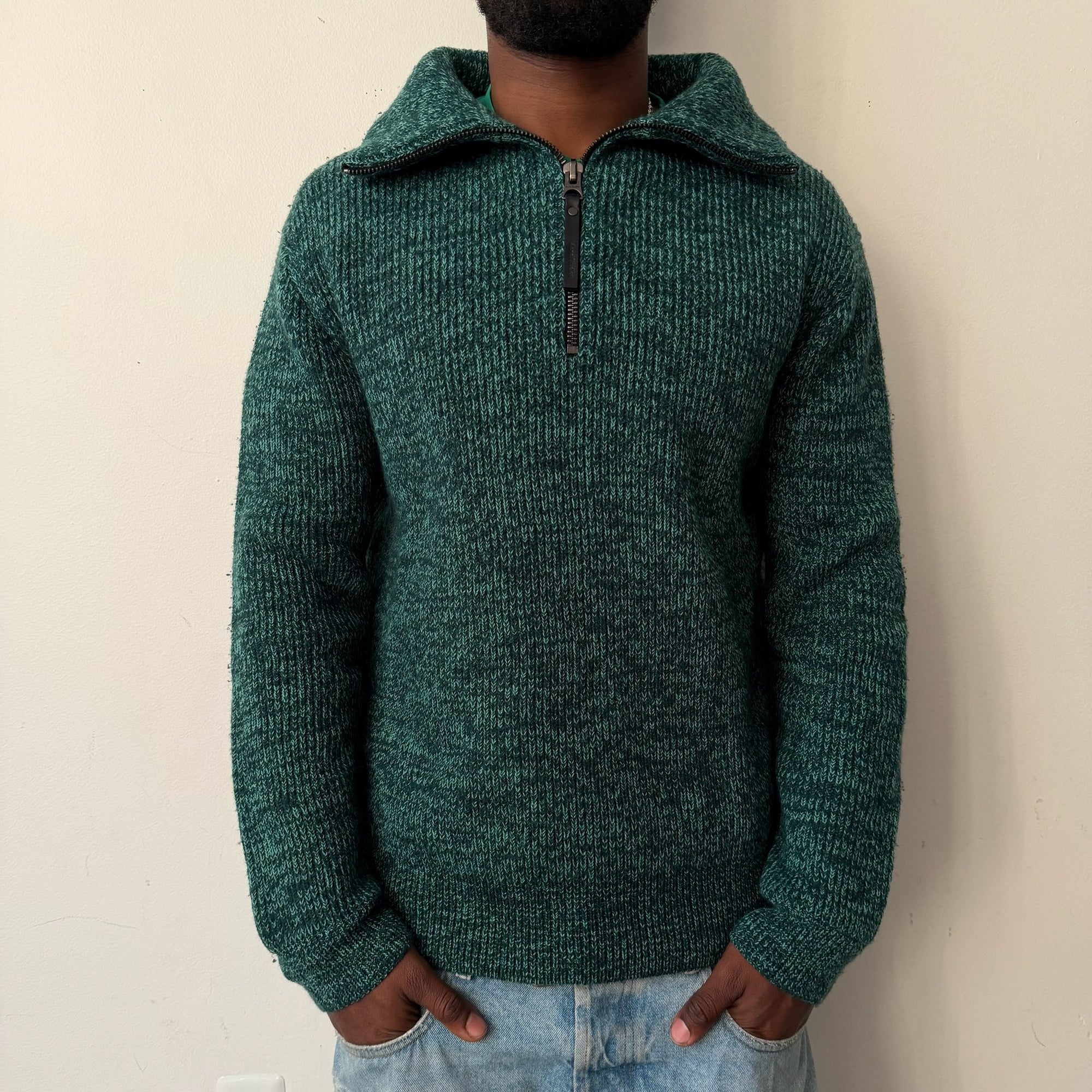 Acne Studios Half-Zip Ribbed Sweater in Forest Green