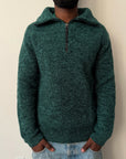 Acne Studios Half-Zip Ribbed Sweater in Forest Green